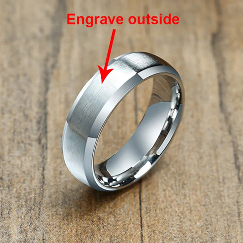 Vnox Personalize Stainless Steel Beveled Edge Brushed Center Ring for Men Women Black Wedding Band Custom Name Letter Date Ring
