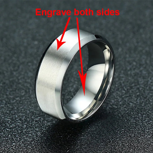 Vnox Personalize Stainless Steel Beveled Edge Brushed Center Ring for Men Women Black Wedding Band Custom Name Letter Date Ring
