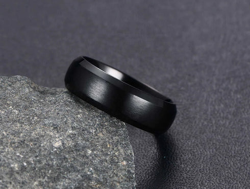 Vnox Personalize Stainless Steel Beveled Edge Brushed Center Ring for Men Women Black Wedding Band Custom Name Letter Date Ring