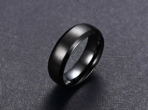 Vnox Personalize Stainless Steel Beveled Edge Brushed Center Ring for Men Women Black Wedding Band Custom Name Letter Date Ring