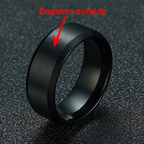 Vnox Personalize Stainless Steel Beveled Edge Brushed Center Ring for Men Women Black Wedding Band Custom Name Letter Date Ring