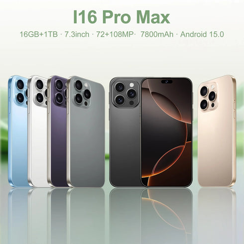 New I16 Pro Max Cross-border Exclusive 5G Phone 7.3" Screen Android 15.0 Dual SIM Overseas Version Direct Sale Source