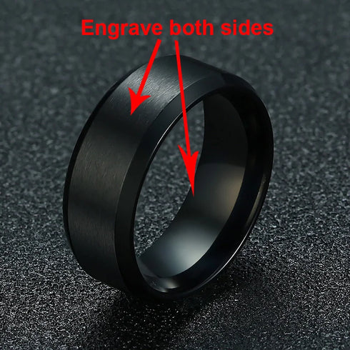 Vnox Personalize Stainless Steel Beveled Edge Brushed Center Ring for Men Women Black Wedding Band Custom Name Letter Date Ring