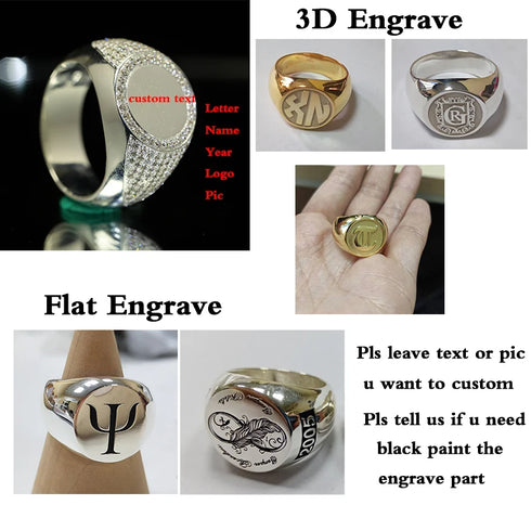 Custom Engraved 17mm Round Top Ring Engraved Signet Ring Personalize Engraving Letters Logo Rings Fashion Men Copper Jewelry
