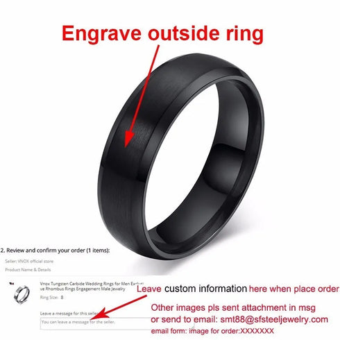 Vnox Personalize Stainless Steel Beveled Edge Brushed Center Ring for Men Women Black Wedding Band Custom Name Letter Date Ring