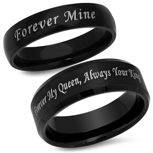 Vnox Personalize Stainless Steel Beveled Edge Brushed Center Ring for Men Women Black Wedding Band Custom Name Letter Date Ring