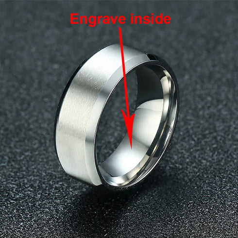 Vnox Personalize Stainless Steel Beveled Edge Brushed Center Ring for Men Women Black Wedding Band Custom Name Letter Date Ring
