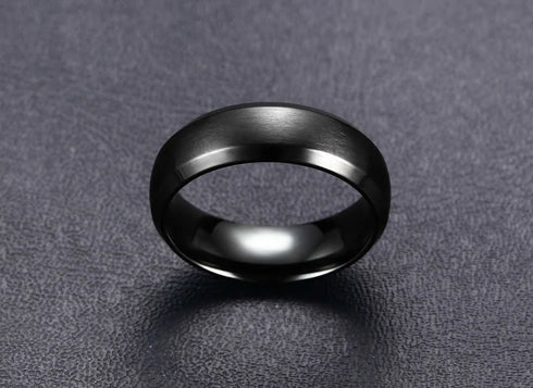 Vnox Personalize Stainless Steel Beveled Edge Brushed Center Ring for Men Women Black Wedding Band Custom Name Letter Date Ring
