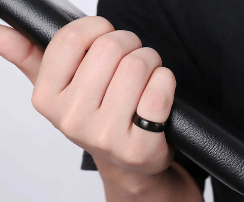 Vnox Personalize Stainless Steel Beveled Edge Brushed Center Ring for Men Women Black Wedding Band Custom Name Letter Date Ring
