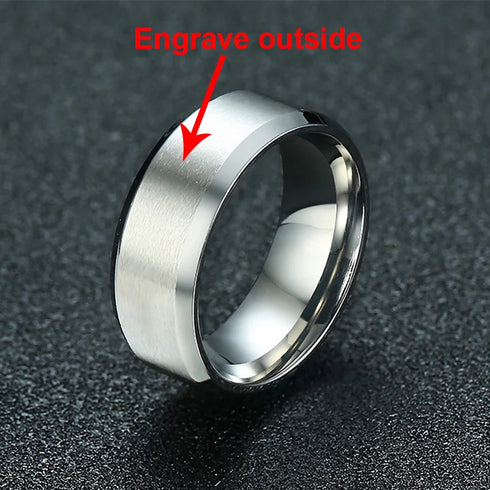 Vnox Personalize Stainless Steel Beveled Edge Brushed Center Ring for Men Women Black Wedding Band Custom Name Letter Date Ring