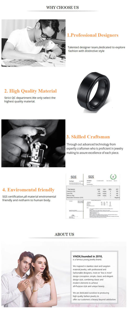 Vnox Personalize Stainless Steel Beveled Edge Brushed Center Ring for Men Women Black Wedding Band Custom Name Letter Date Ring