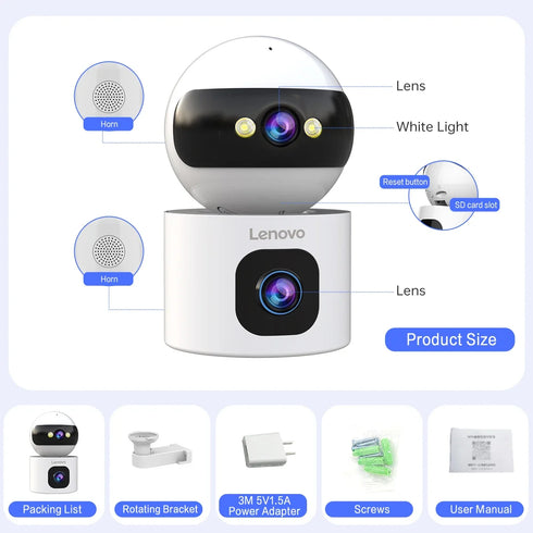 Lenovo Dual Lens HD IP Security Camera 8MP indoor WiFi Camera Auto Tracking Color Night CCTV Audio Video Surveillance Camera