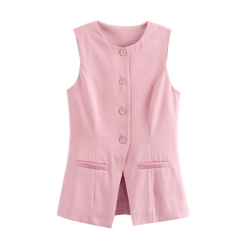 MUJER 2025 White Sleeveless Vest Women Button Summer Vests for Women Jacket Pink Vest Top Women Streetwear Women's Tailored Vest