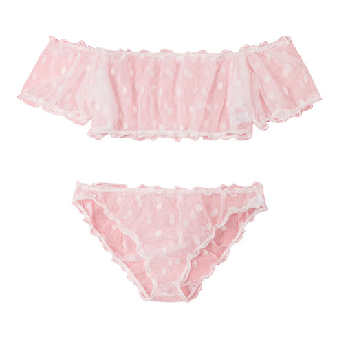 Polka Dot Pattern Semi-sheer Design Lingerie Set Bustier Top And Panty Sets Women's Clothing
