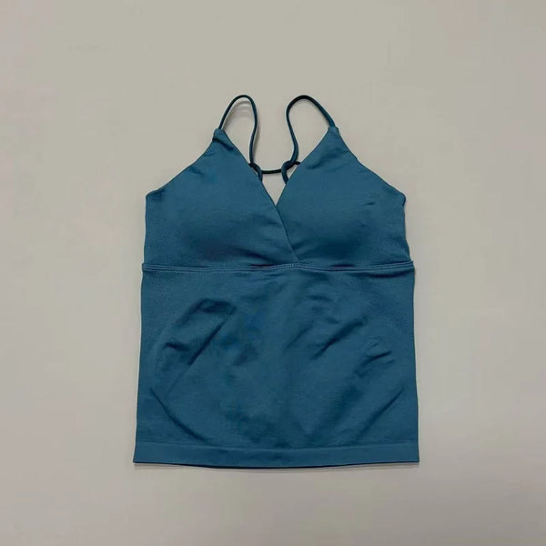 Vision Twist Front Longline Top Women Gym Tank Yoga Tops Quick Dry Thin Strap High Elastic Running Vest Push-up Fitness Vest