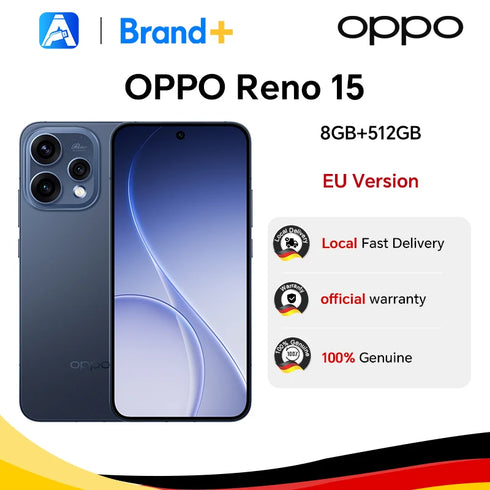 Eu version smartphone OPPO Reno15 5G 8GB+512GB Blue,Snapdragon 7 Gen 4,6500mAh,80W ,6.59inches,50MP OIS Camera,Official Warranty