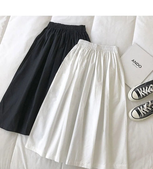 Women Black skirt midi High waist korean style Pleated a line Vintage Clothing 2026 new Summer Casual Fashion Ladies Work Wear