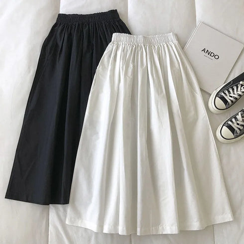 Women Black skirt midi High waist korean style Pleated a line Vintage Clothing 2026 new Summer Casual Fashion Ladies Work Wear