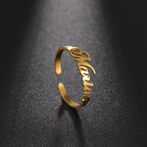 Custom Double First Name Finger Ring For Women Men Personalized Couple Family Gift Gold Color Stainless Steel Metal Jewelry