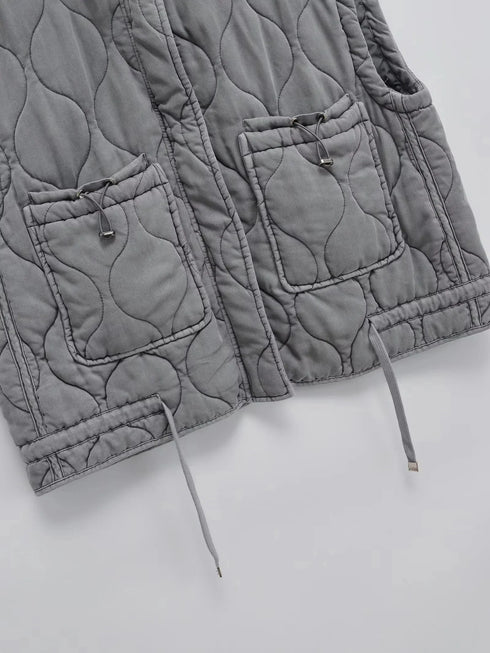 Autumn Winter Women Standing Collar Light weight Sleeveless Cotton Coat Vest Women Pocket Decoration Tank Top