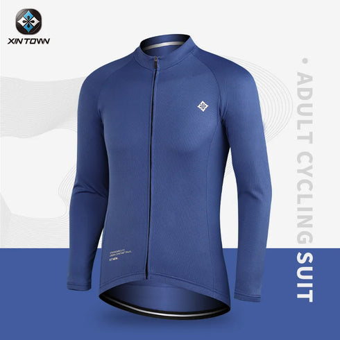 XINTOWN Men's Long Sleeve Cycling Jersey, Spring/Summer Racing Apparel, Export Bicycle Clothing, Solid Color Long Top