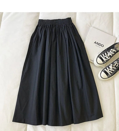 Women Black skirt midi High waist korean style Pleated a line Vintage Clothing 2026 new Summer Casual Fashion Ladies Work Wear