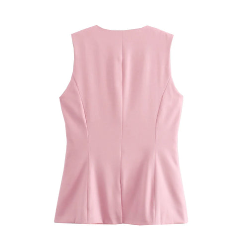 MUJER 2025 White Sleeveless Vest Women Button Summer Vests for Women Jacket Pink Vest Top Women Streetwear Women's Tailored Vest