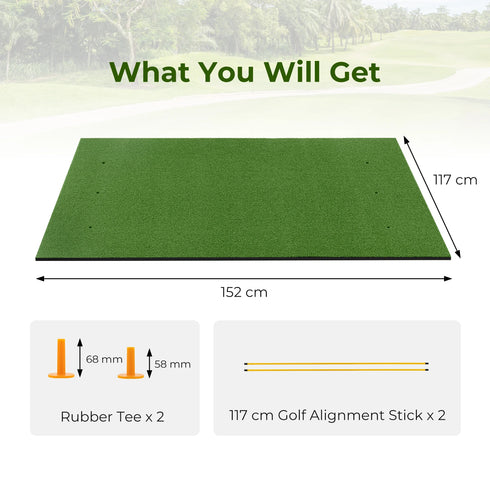 Golf Practice Mat with Artificial Grass, 5 x 4 Feet Indoor Outdoor Hitting Pad with Rubber Tees & Alignment Rods, Golf Mat