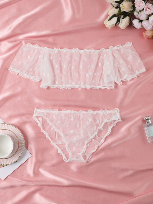 Polka Dot Pattern Semi-sheer Design Lingerie Set Bustier Top And Panty Sets Women's Clothing