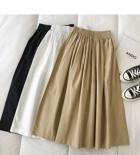 Women Black skirt midi High waist korean style Pleated a line Vintage Clothing 2026 new Summer Casual Fashion Ladies Work Wear