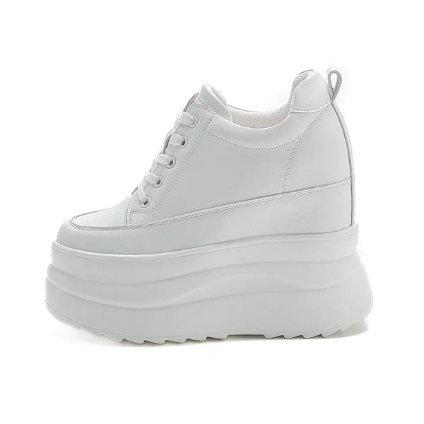 Fujin 13cm 2025 Genuine Leather Platform Wedge Flats Shoes Chunky Sneaker Casual Comfy High Brand Fall Autumn Walking Shoes