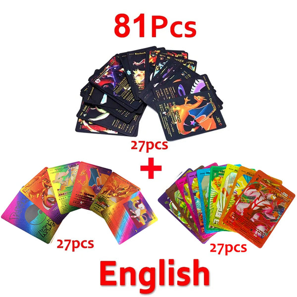 30-165pcs Gold Pokemon Colorful Card Set Black Vmax Vstar Sliver GX Box Pikachu Carta Charizard German French Spanish Game Cards