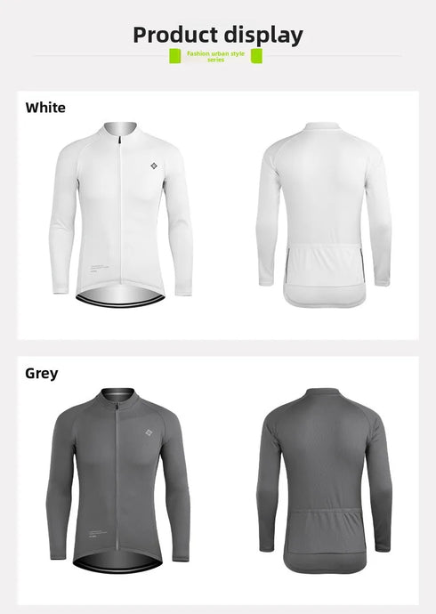 XINTOWN Men's Long Sleeve Cycling Jersey, Spring/Summer Racing Apparel, Export Bicycle Clothing, Solid Color Long Top