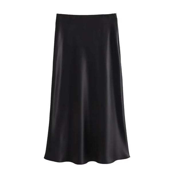 ETJ 2025 Women's spring new elegant fashion all-in-one stretch high-waisted A-line silk satin sag skirt multi-color option