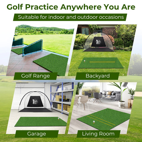 Golf Practice Mat with Artificial Grass, 5 x 4 Feet Indoor Outdoor Hitting Pad with Rubber Tees & Alignment Rods, Golf Mat