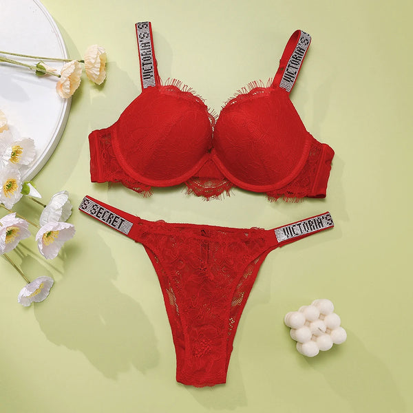 Bra and Panty Set Comfortable push up Shapewear Adjustable Padded Gathered New V Lace Lingerie Set Women's Sexy