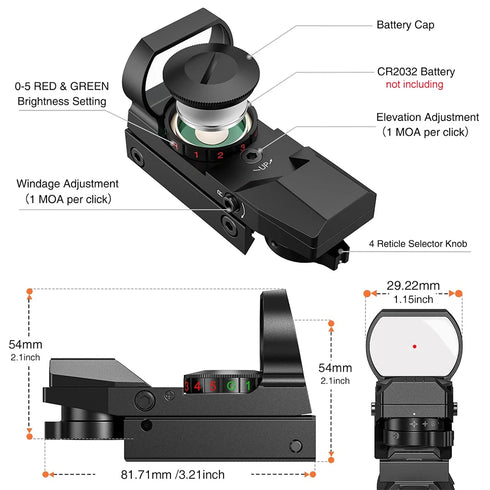 Tactical Red Green Dot Sight Scope Optics scope Red Dot Sight Hunting Optics Reflex Sight with 20mm Rail