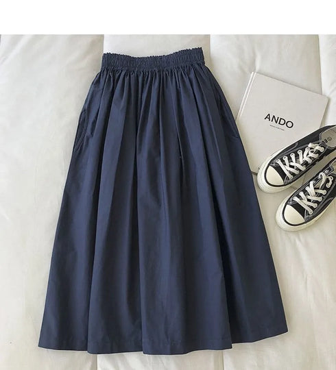 Women Black skirt midi High waist korean style Pleated a line Vintage Clothing 2026 new Summer Casual Fashion Ladies Work Wear