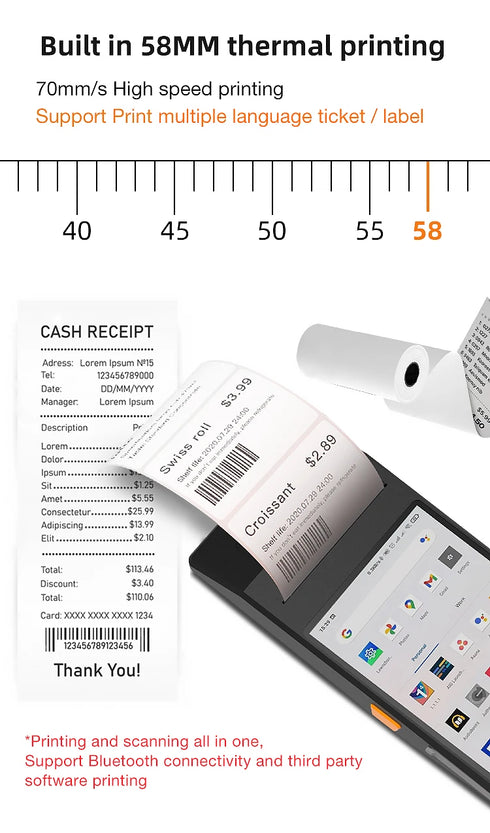 5.5 Inch Android 11 4+64G Rugged Mobile Computer PDAs for Parking Charging System Payment Terminal Handheld PDA