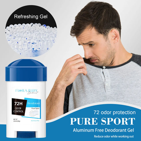 72-Hour Long-Lasting Deodorant Men,Aluminum-Free Fresh Scent,Pure Sport for Gym & Workout,Underarm Odor Body Remove,No Stains