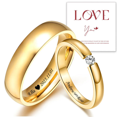 Custom Couple Rings Gift with Card Women Men PVD Plated Gold Name Rings Love Wedding Bands Personalized Name Ring Wedding Gifts
