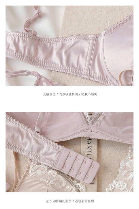 French Style Lingerie Set for Women, Thin Non-Wired Triangle Cup Bra, Lace & Embroidery Design