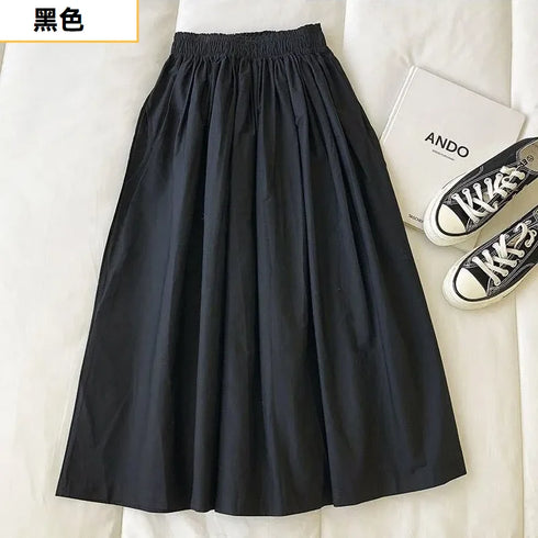 Women Black skirt midi High waist korean style Pleated a line Vintage Clothing 2026 new Summer Casual Fashion Ladies Work Wear