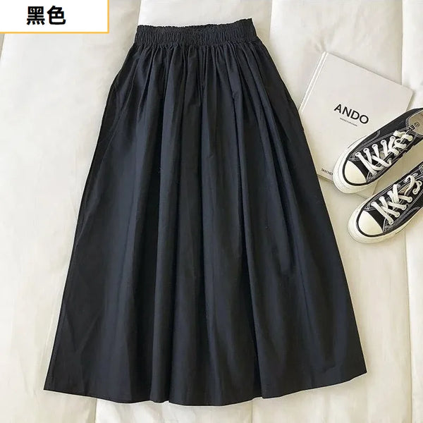 Women Black skirt midi High waist korean style Pleated a line Vintage Clothing 2026 new Summer Casual Fashion Ladies Work Wear