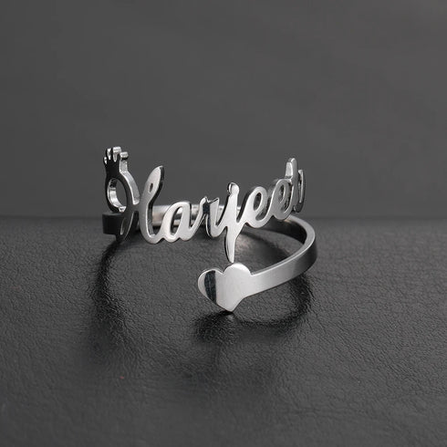 Custom Double First Name Finger Ring For Women Men Personalized Couple Family Gift Gold Color Stainless Steel Metal Jewelry