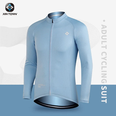 XINTOWN Men's Long Sleeve Cycling Jersey, Spring/Summer Racing Apparel, Export Bicycle Clothing, Solid Color Long Top