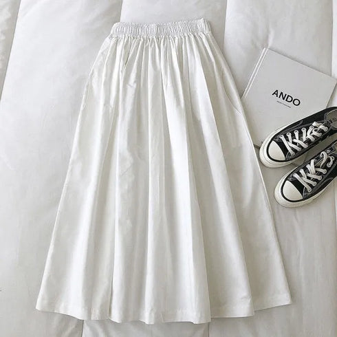 Women Black skirt midi High waist korean style Pleated a line Vintage Clothing 2026 new Summer Casual Fashion Ladies Work Wear