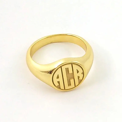 Custom Engraved 17mm Round Top Ring Engraved Signet Ring Personalize Engraving Letters Logo Rings Fashion Men Copper Jewelry