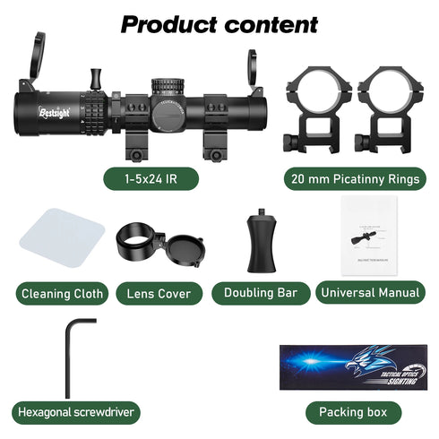 1-5X24 Tactical Optical Scope Red and Green Illuminated Reticle Hunting Scopes Compact Scope Sight