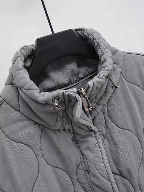 Autumn Winter Women Standing Collar Light weight Sleeveless Cotton Coat Vest Women Pocket Decoration Tank Top